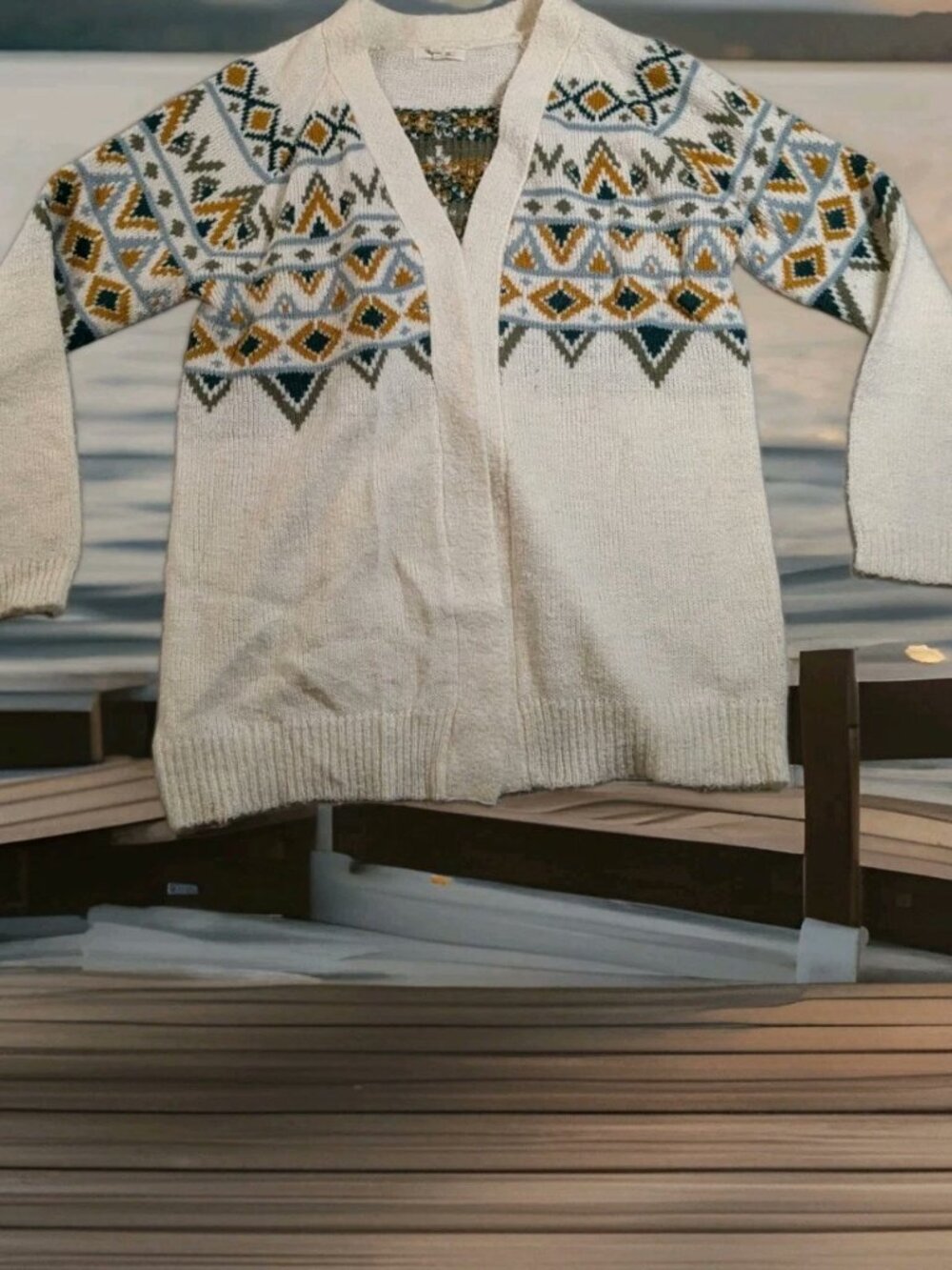 Maurice's Women's White Cardigan With Mustard And Fall Colors Women's size M